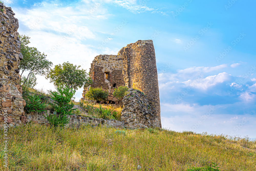 The ruins of an ancient small temple Jvari, the 6th century, on mount Armazi near Mtskheta
