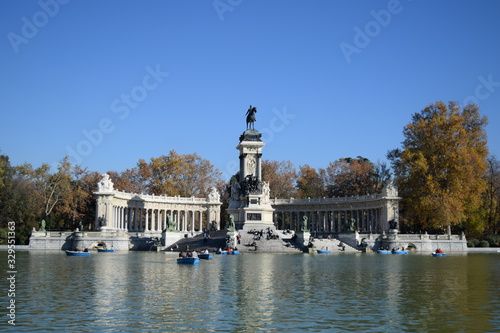 El Retiro green park beautiful lake in Madrid Europe