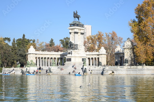 El Retiro green park beautiful lake in Madrid Europe