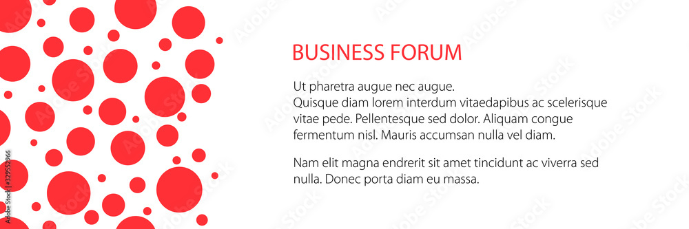 Obraz premium Red haotic circles of different sizes on white background, busines banner, vector illustration