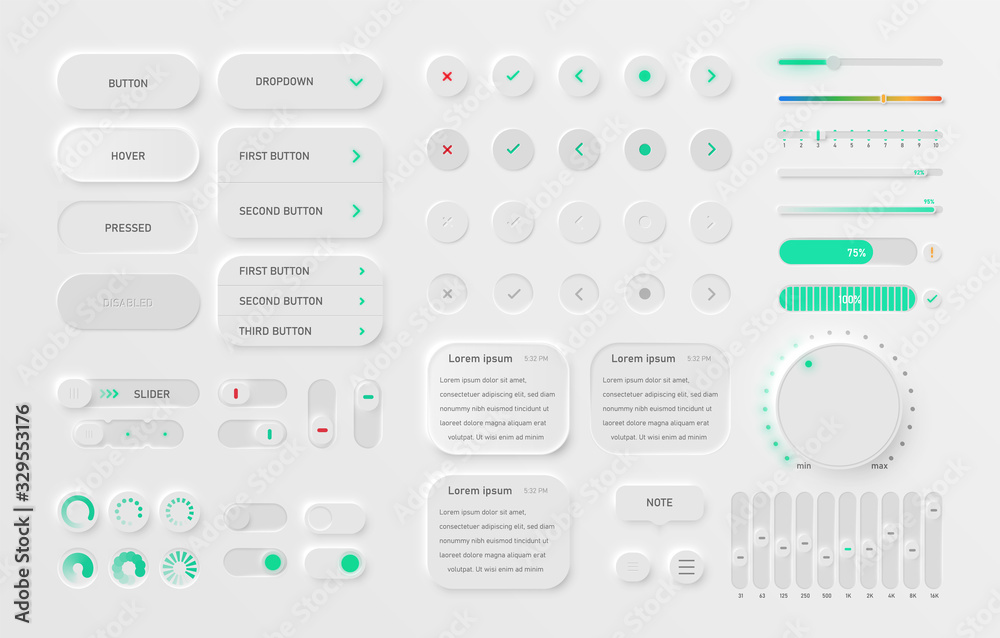 Very high detailed white user interface pack for websites and mobile apps, vector illustration