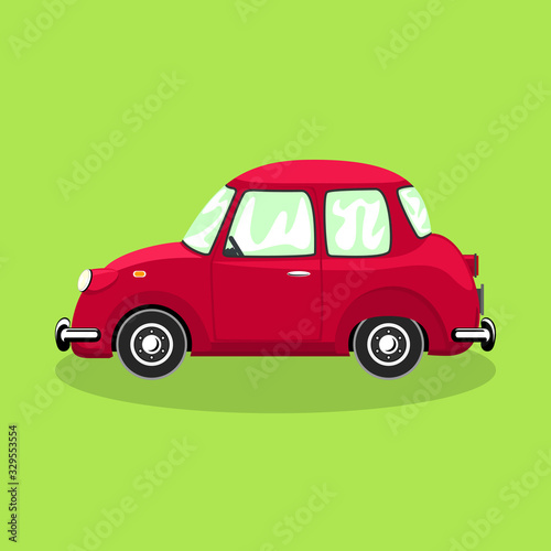 Red retro car isolated on a green background, vector illustration