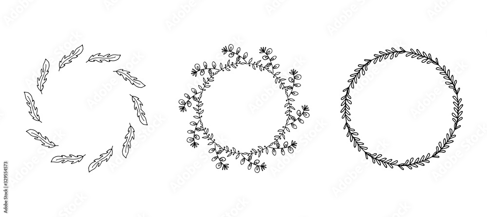 Obraz premium Set of -- frames with floral elements. Rustic. Hand drawn simple line. Black stroke.