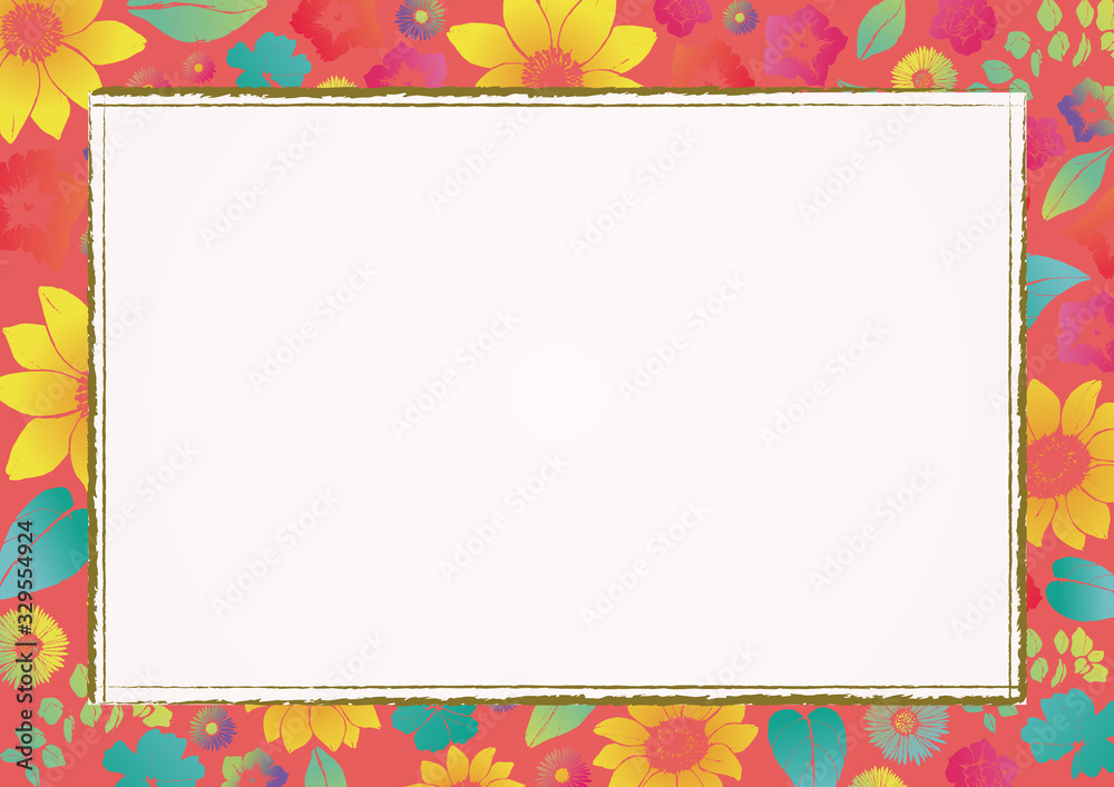レトロなヒマワリの背景素材　夏の素材　和風　結婚式招待状の背景