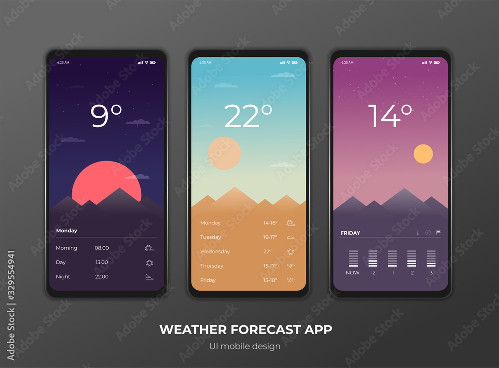 Weather forecast app ux ui design mockup vector Stock Vector Adobe Stock