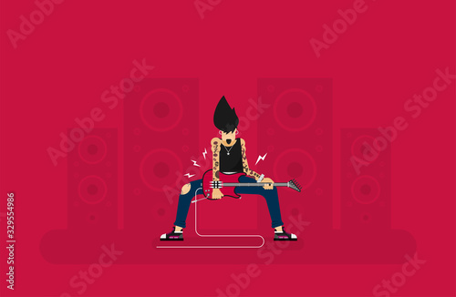 Flat vector brutal cartoon rocker