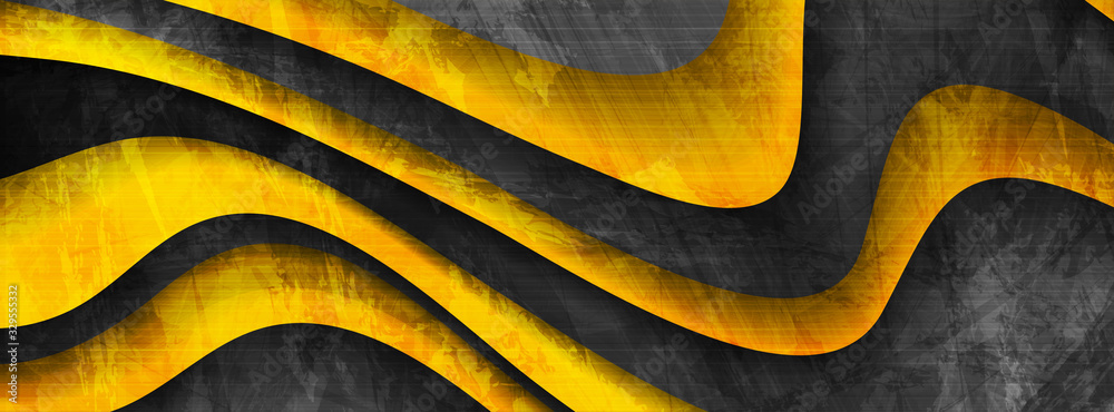 Dark yellow grunge waves abstract corporate banner design. Elegant wavy vector background