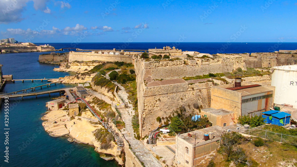 Famous Fort Rikasoli in Kalkara Malta from above - aerial photography
