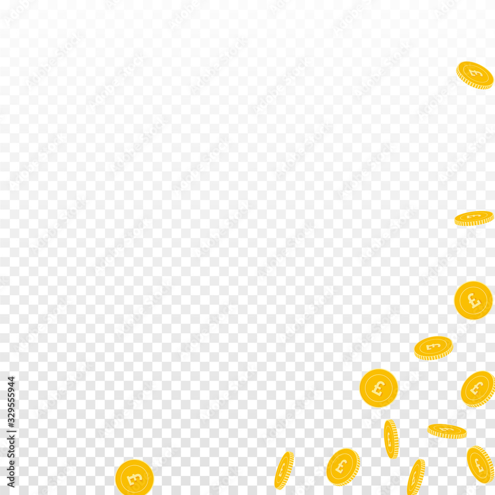 British pound coins falling. Scattered sparse GBP British pound coins falling. Scattered sparse GBP