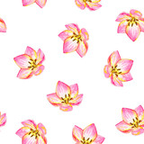 Floral seamless pattern with pink lily