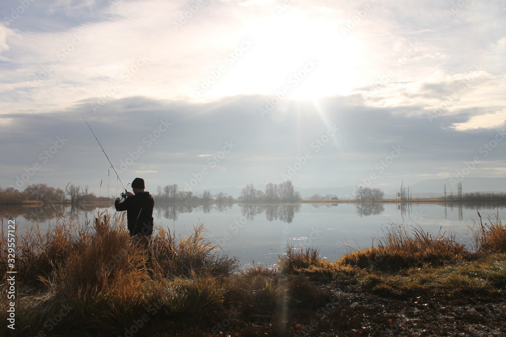 Fishing at the lake in the Pacific Northwest 