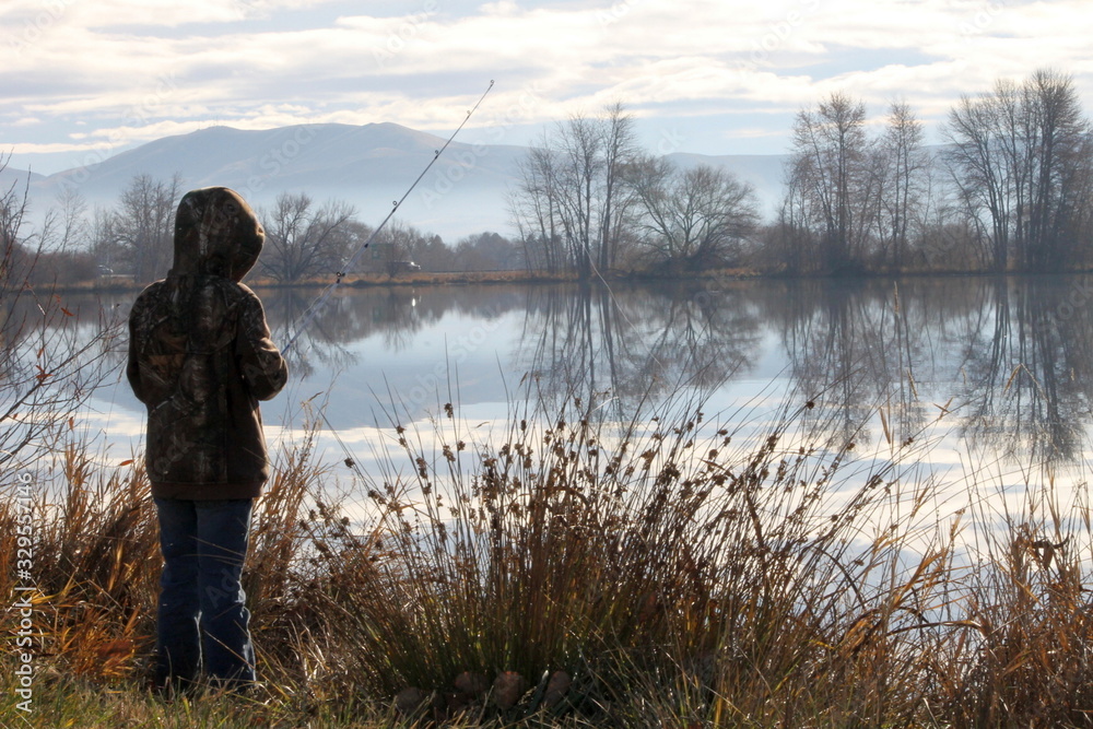 Fishing at the lake in the Pacific Northwest Fishing at the lake in the Pacific Northwest