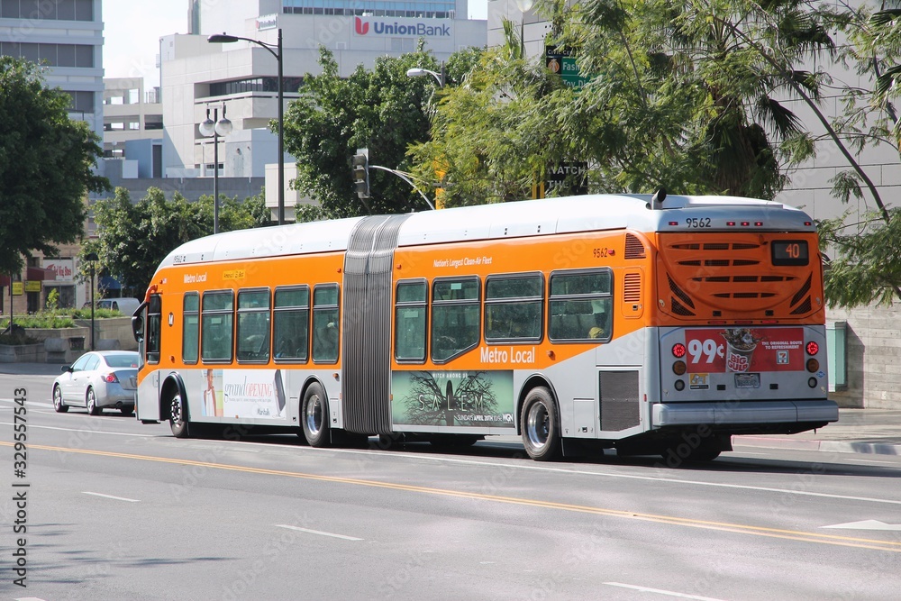 LOS ANGELES, USA APRIL 5, 2014 People ride a Metro bus in Los