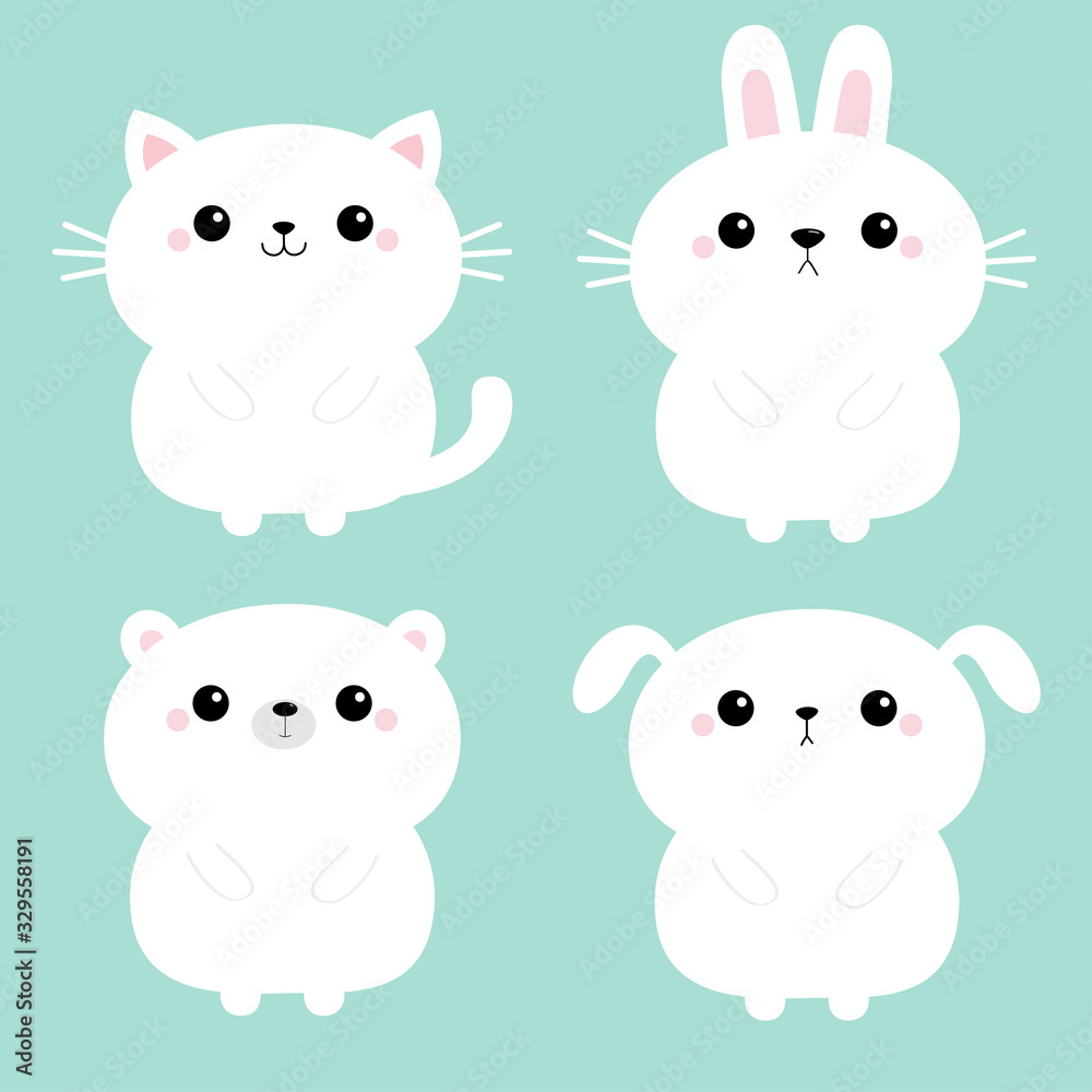 White Cat Kitten Kitty Icon Cute Kawaii Cartoon Character Funny