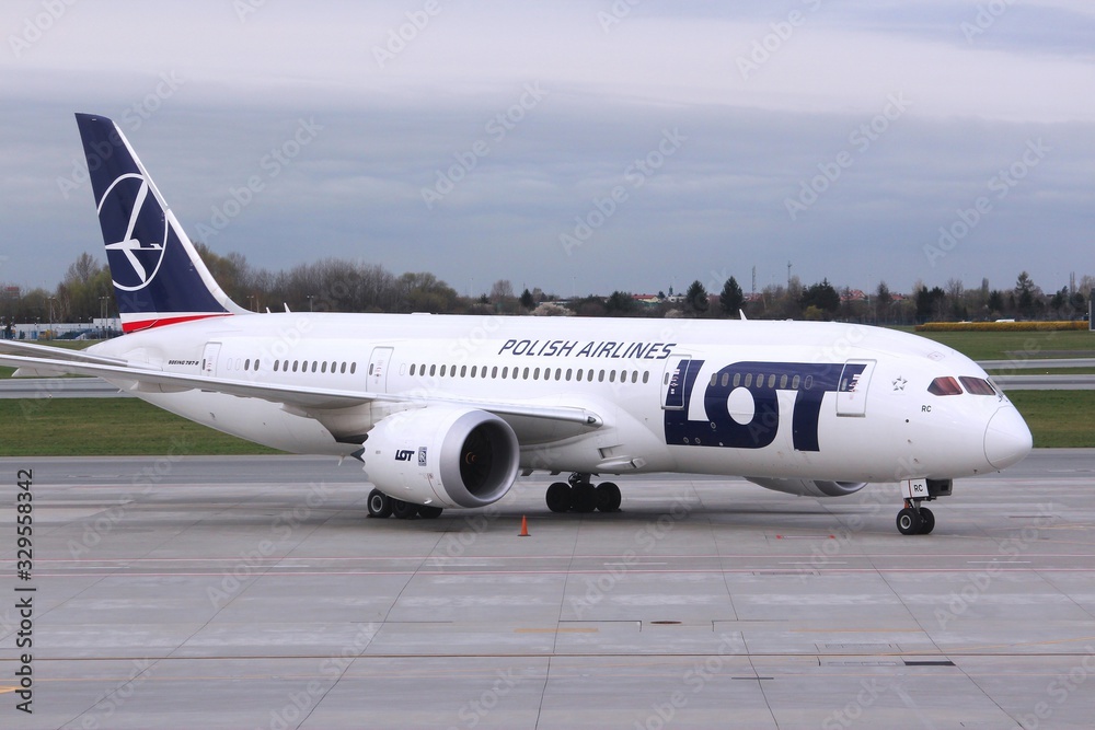 WARSAW, POLAND - APRIL 1, 2014: Boeing 787 Dreamliner aircraft of LOT  Polish Airlines at Warsaw Airport, Poland. LOT carried 4.63 million  passengers in 2011. Photos | Adobe Stock