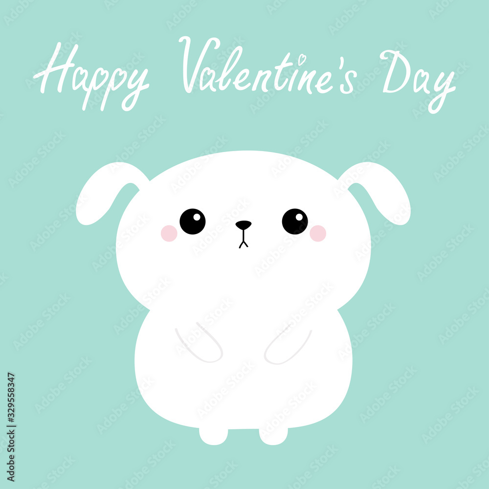 Happy Valentines Day. Dog puppy icon.Kawaii cartoon character. Cute funny head face. Pink cheeks. Baby greeting card template. Blue background. Flat design. Happy Valentines Day. Dog puppy icon.Kawaii cartoon character. Cute funny head face. Pink cheeks. Baby greeting card template. Blue background. Flat design.