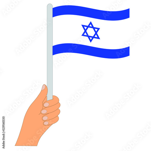 Flag of Israel  . Hand holding a Israel    flag - vector icon. © veronchick84
