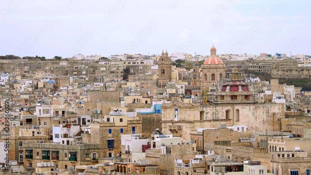 Aerial view over the 3 cities in Valletta Malta from Barrakka Gardens - travel photography