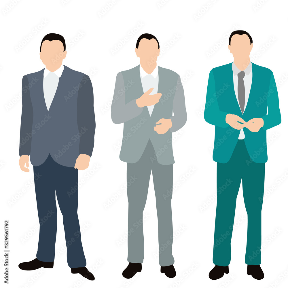 flat style, men stand, businessmen