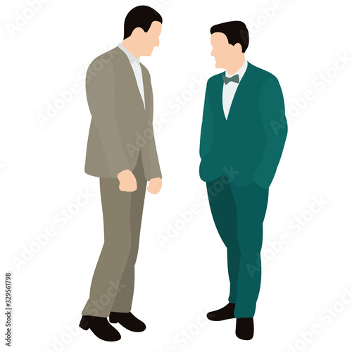 flat style, men stand, businessmen