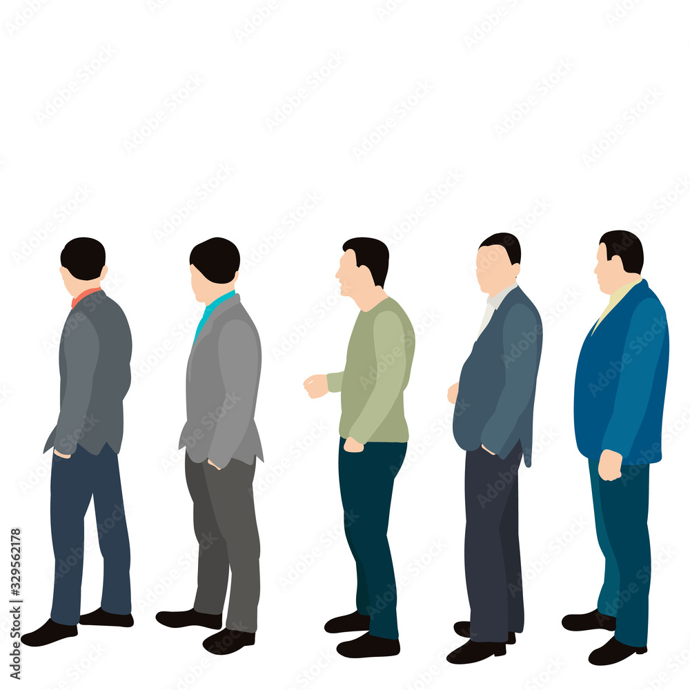 Fototapeta premium isolated, in a flat style, men stand behind each other