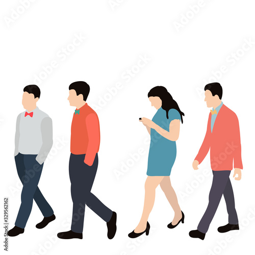 isolated, man in flat style, people are walking