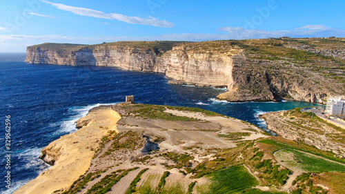 Panoramic view over the Coast of Gozo - Malta by drone - aerial photography