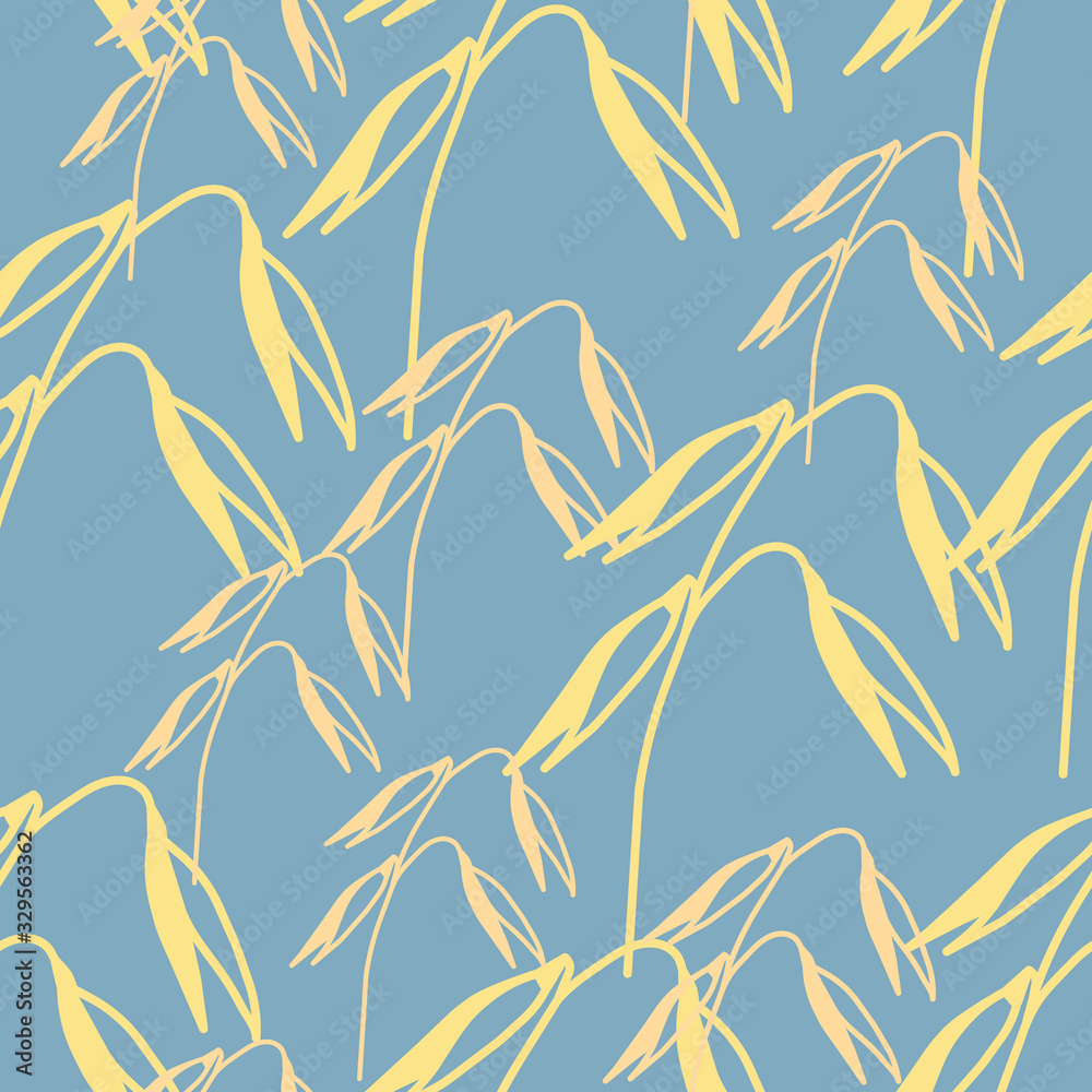 Ripe Ears of oats on a white background. Vector Seamless pattern with oatmeal . Hand-drawn illustration of Healthy lifestyle Ripe Ears of oats on a white background. Vector Seamless pattern with oatmeal . Hand-drawn illustration of Healthy lifestyle
