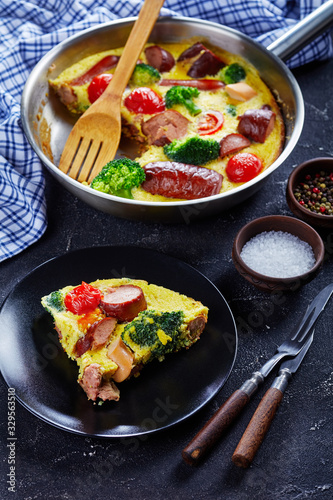 hot frittata with sausage in a skillet