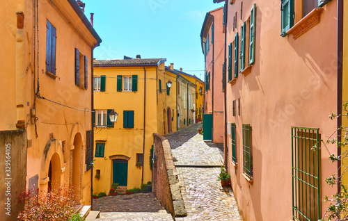 Old streets in Santarcangelo di Romagna town in Italy photo
