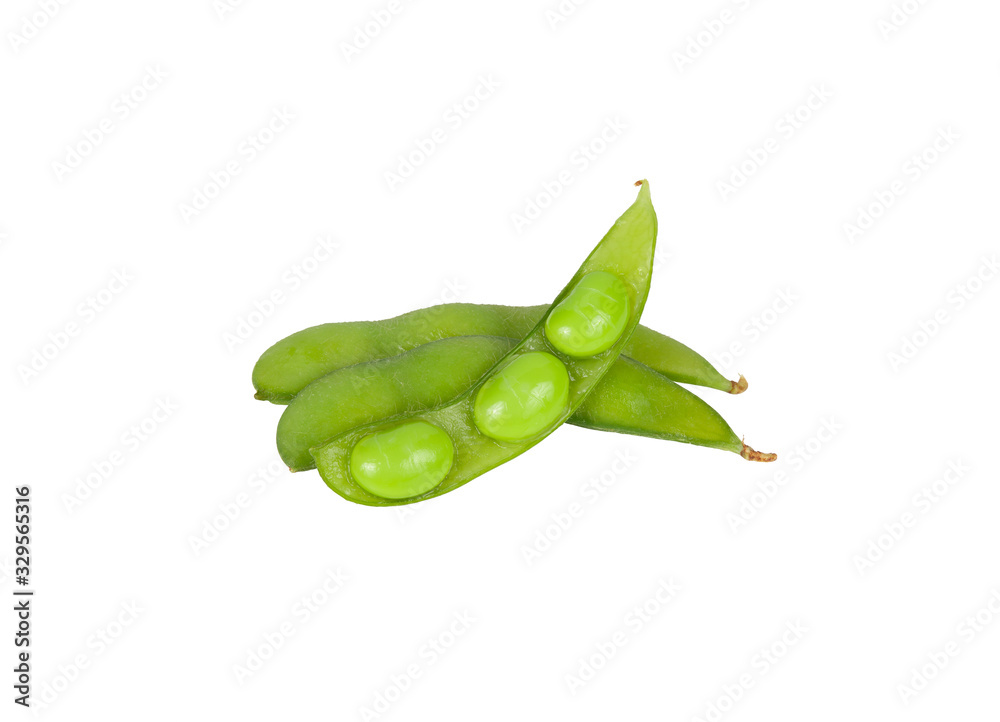 boiled Japanese green beans or Edamame on white background boiled Japanese green beans or Edamame on white background