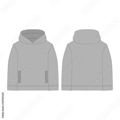 Gray children's hoodie isolated on white background. Technical sketch hoody kids clothes.