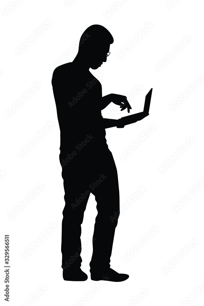 Young man silhouette vector, people