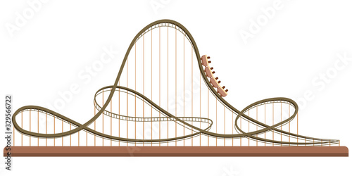 Roller coaster in amusement park. Illustration in flat style isolated on white background.