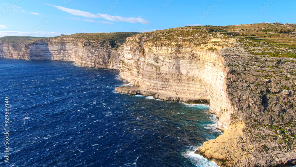 The cliffs of Gozo Malta from above - aerial photography