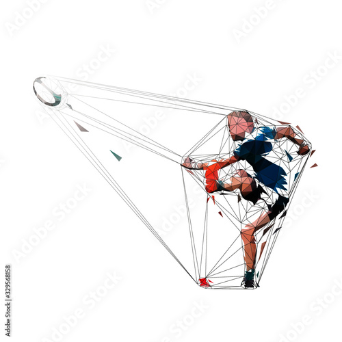 Rugby player kicking ball, isolated low polygonal vector illustration