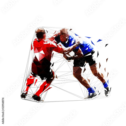 Fototapeta Naklejka Na Ścianę i Meble -  Rugby players dump, low polygonal isolated vector illustration. Rugby tackle