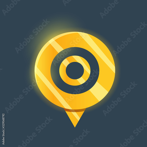 Gold navigation mark. Label on the map. A point on the map for the game interface.