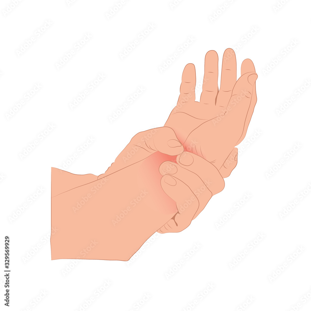 Pain in the wrist, man holding her wrist pain because Ligament in the wrist area, vector