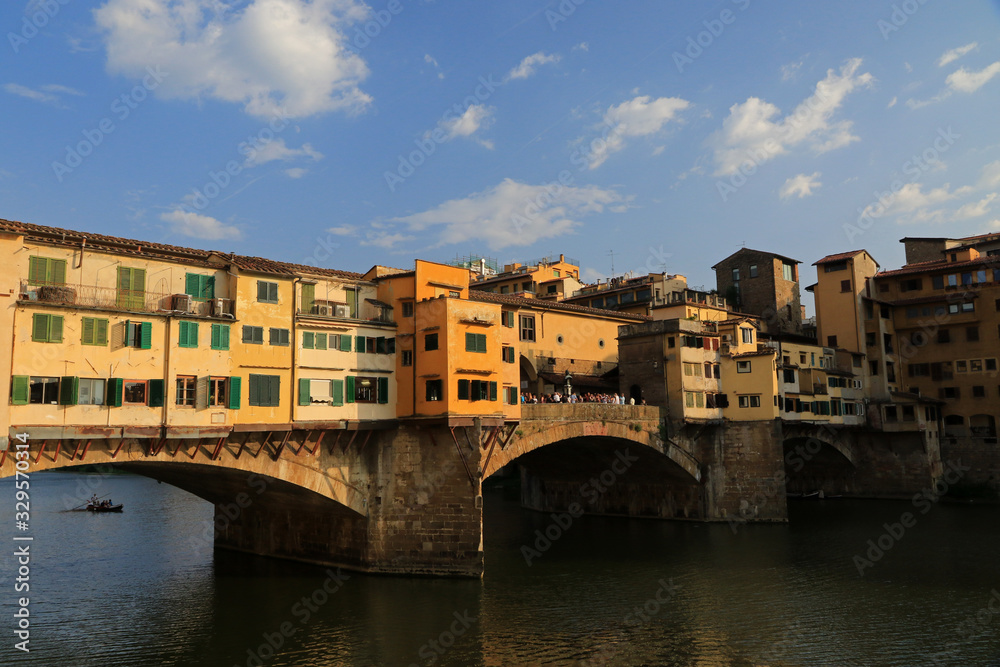 Ponte Vecchio, Old Bridge, medieval stone closed-spandrel segmental arch bridge over the Arno River, in Florence, Italy