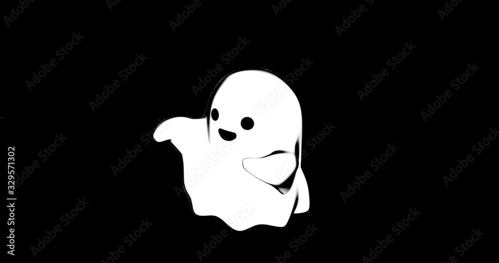 3d render of a cute ghost with a kawaii style look. Adorable animated character coming fordward, booing, laughing and twirling. Animated halloween character with transparent background - Alpha channel