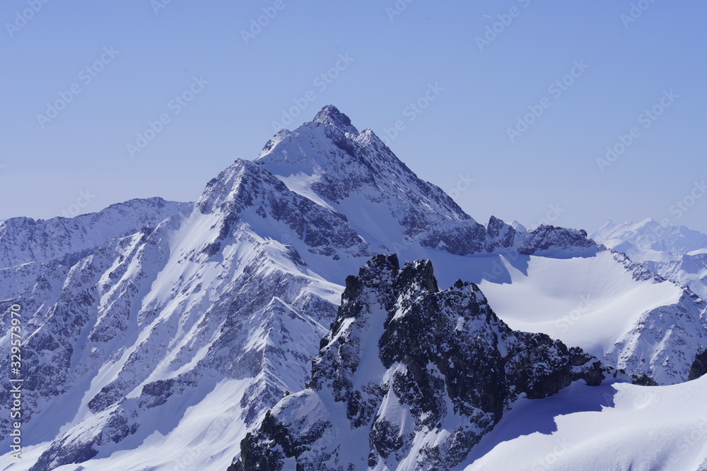 Majestic snow-capped mountain scenery in winter