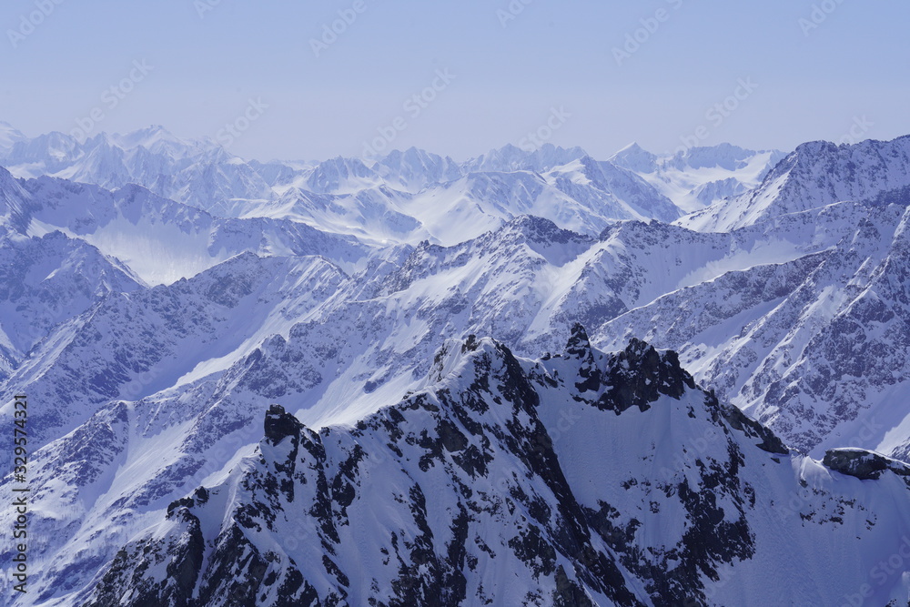 Beautiful snow-capped mountain scenery in winter