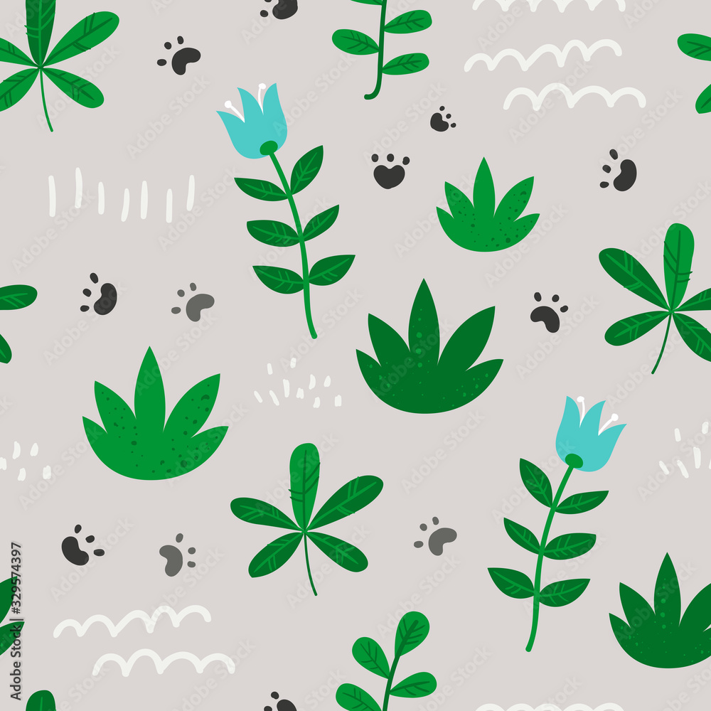 Seamless pattern with foliage, flowers Seamless pattern with foliage, flowers