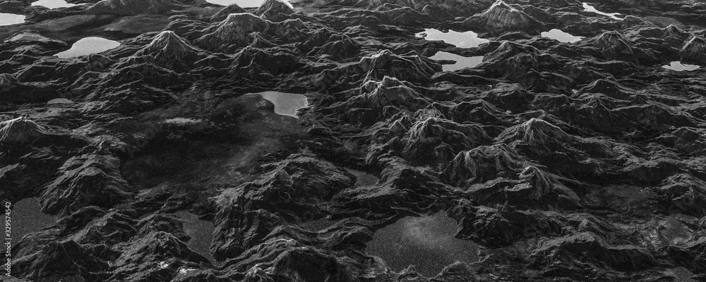 Obraz premium Pluto 3d surface with a rough mountain background