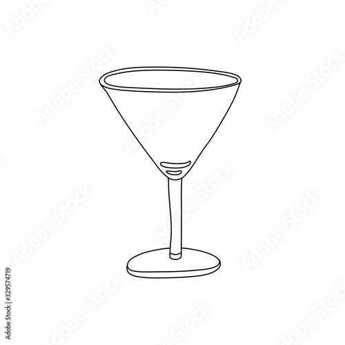 Empty vermouth glass. Hand drawn  vector illustration isolated on white background. Doodle style. Great for coloring books. Black ink.