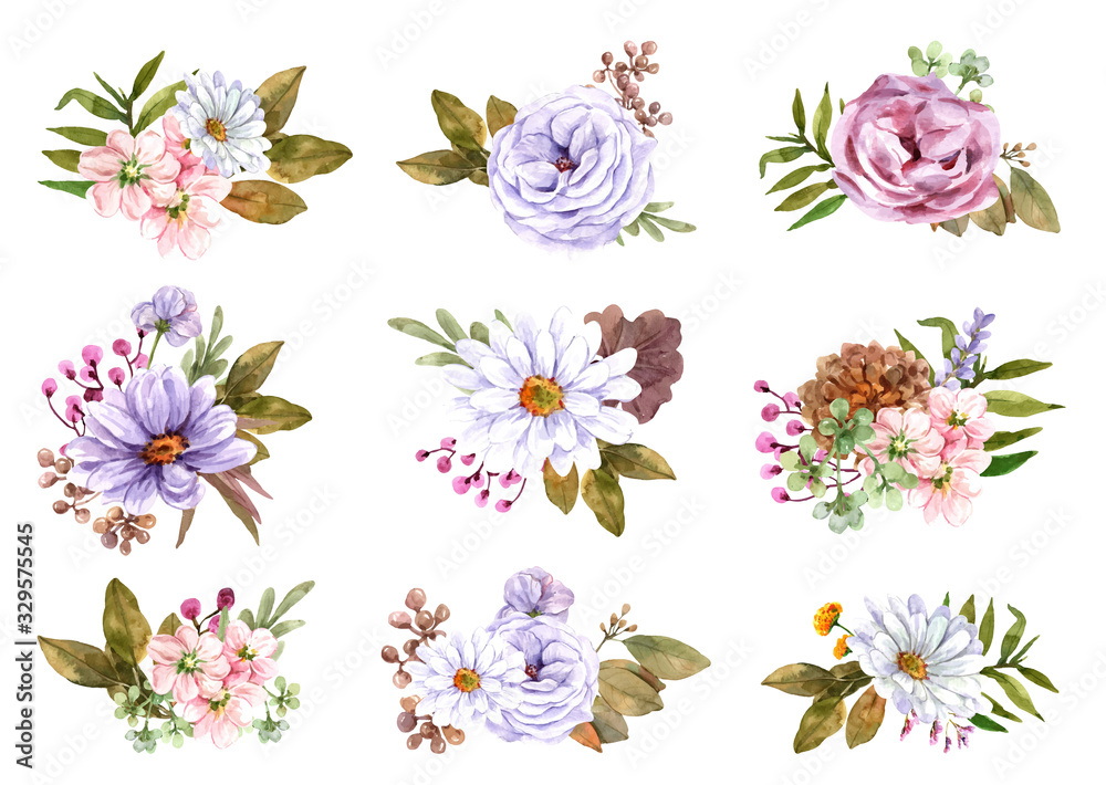A bouquet of flowers with watercolor