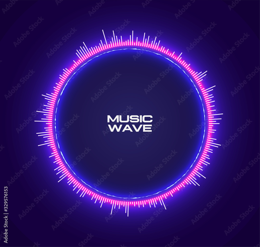 Abstract circle futuristic purple neon glowing equalizer sound wave. Vector  template for electronic music poster or flyer or album cover. Vector  illustration. vector de Stock | Adobe Stock