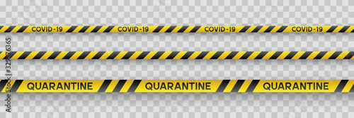 Warning coronavirus quarantine yellow and black stripes. Isolated on transparent background. Quarantine biohazard sign. Vector. photo