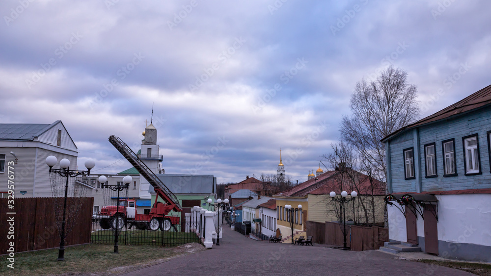 View of old historical street Georgievskaya in downtown, Vladimir, Russia. View of old historical street Georgievskaya in downtown, Vladimir, Russia.